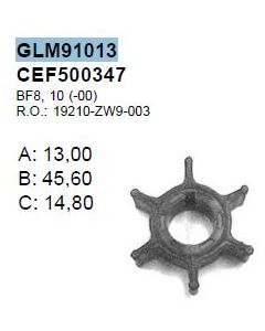 Impeller Honda BF8B-D / BF9.9D / BF10 BD Effektförtroende (2000) Ersätter OEM: 19210-ZW9-003