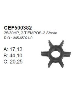 Impeller Tohatsu 2 / 4T 25 / 30HP 2T 35HP 2T MFS25 / 30HP 4T Ersätter OEM: 345-65021-0