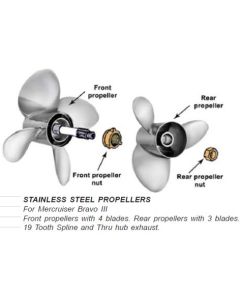 SOLAS stål propeller Yanmar ZT350, ZT370, Mercruiser med Bravo III. 3 lämnar REAR propeller. Höger-drivna SOLAS 1651-143-23